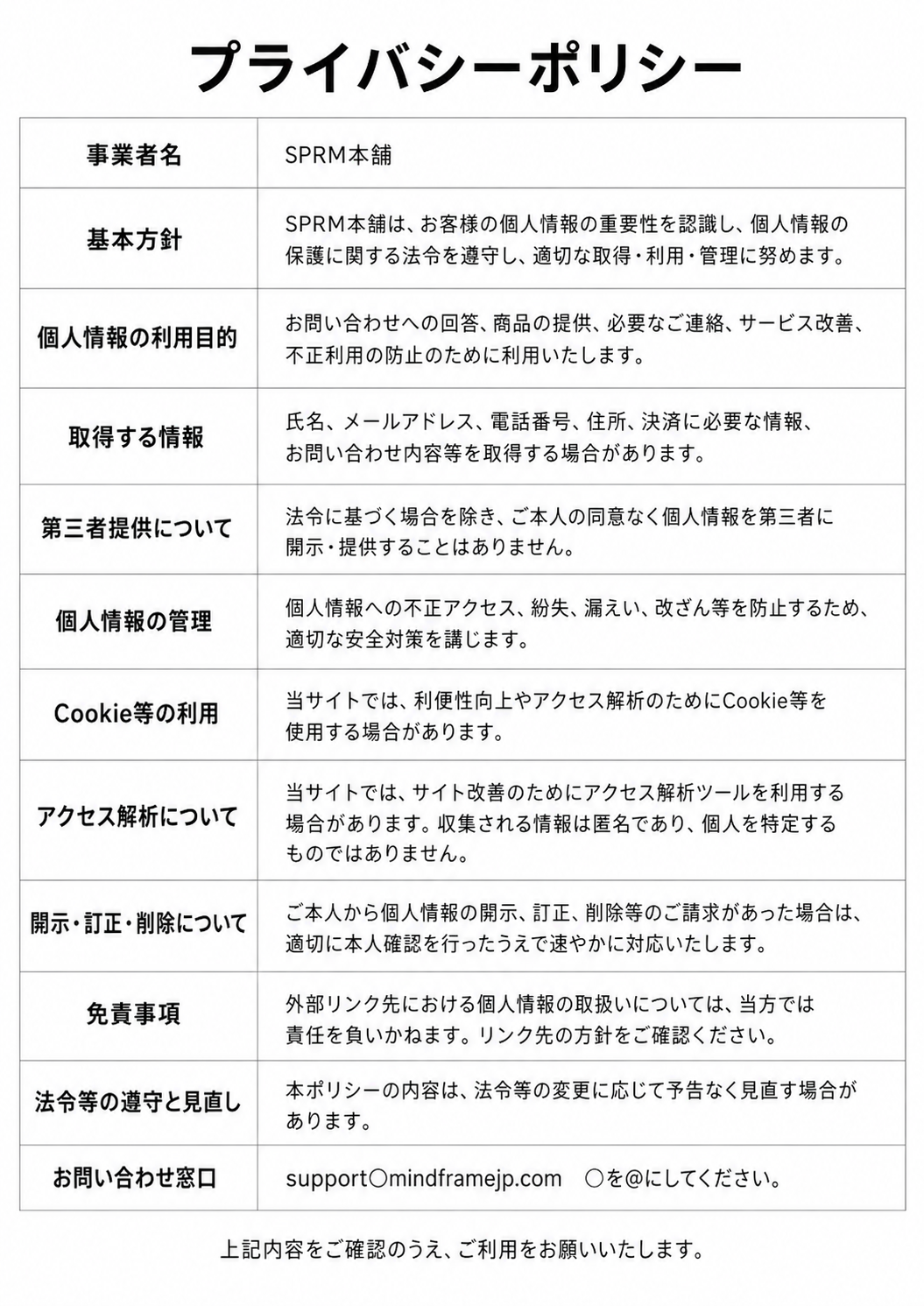 プライバシーポリシー